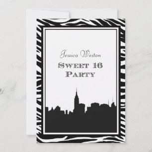 Invitation Silhouette de la skyline de NYC #2 Zebra Sweet 16
