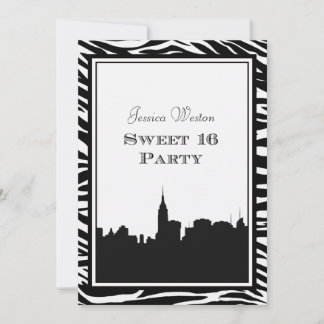 Invitation Silhouette de la skyline de NYC #2 Zebra Sweet 16