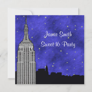 Invitation Silhouette de la skyline de NYC avec étoile bleue 
