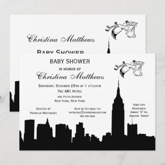 Invitation Silhouette de la skyline de NYC Baby Shower Cigogn