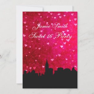 Invitation Silhouette de la skyline de NYC Rose Chaud Rouge C