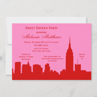 Invitation Silhouette de la ville de New York Rouge Rose Swee