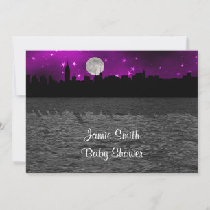 Invitation Silhouette de la ville de New York sous la lune vi