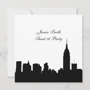 Invitation Silhouette de l'horizon de NYC, ESB #1 BW Sweet 16