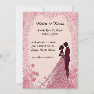 Invitation Silhouette de mariage élégant avec bordure florale