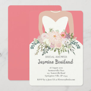 Invitation Silhouette de mariée avec bouquet fleuri douche de