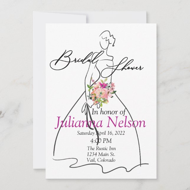 Invitation Silhouette de mariée et douche de mariée florale r (Devant)