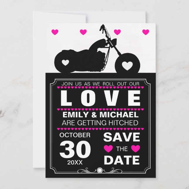 Invitation Silhouette de moto noir et blanc, Save the Date (Devant)