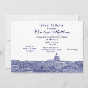 Invitation Silhouette de Washington DC Navy Sweet 16