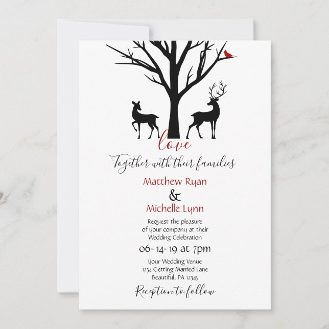 Invitation Silhouette Deer Couple en amour Mariage d'hiver (Devant)