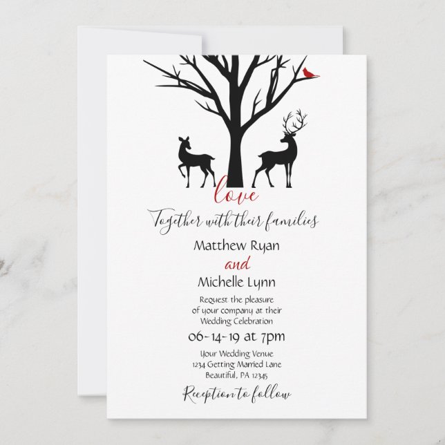 Invitation Silhouette Deer Couple Mariage d'amour hivernal (Devant)