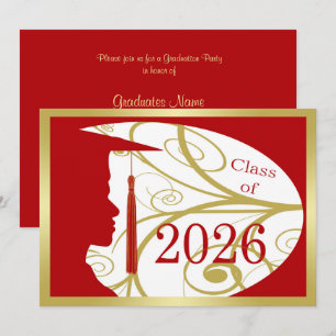 Invitation Silhouette d'homme en or/rouge Fête de remise des