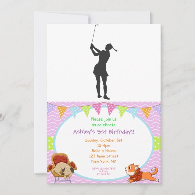 Invitation Silhouette d'une femme jouant au golf (Devant)