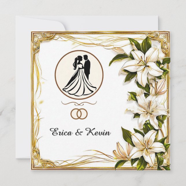 Invitation Silhouette Élégante de Couple Floral (Devant)