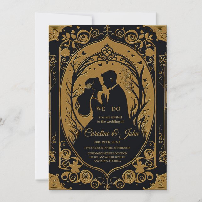 Invitation Silhouette élégante d'une mariée et d'un marié (Devant)