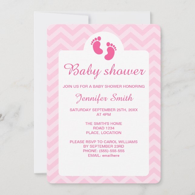 Invitation Silhouette Empreintes de Bébé Rose Baby Shower (Devant)