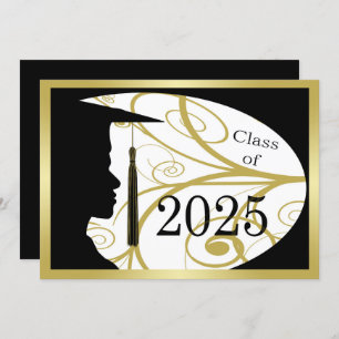 Invitation Silhouette Gold/Black Man 2025 Graduation Party