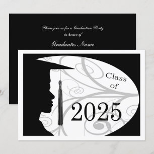 Invitation Silhouette homme blanc et noir 2025 Graduation Par