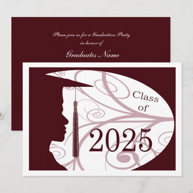 Invitation Silhouette homme blanc/marron 2025 Graduation Part (Devant / Derrière)