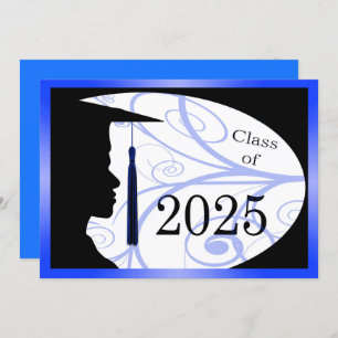 Invitation Silhouette homme bleu et noir 2025 Graduation Part