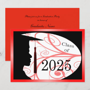 Invitation Silhouette homme rouge et noir 2025 Graduation Par