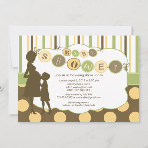 Invitation Silhouette Maman Baby shower Bébé Vert jaune Brown