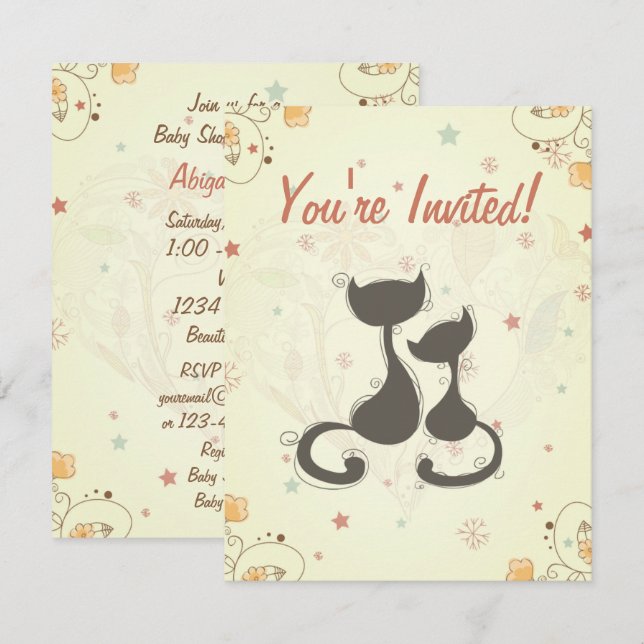 Invitation Silhouette Maman Chat et Kitten Baby shower Invita (Devant / Derrière)