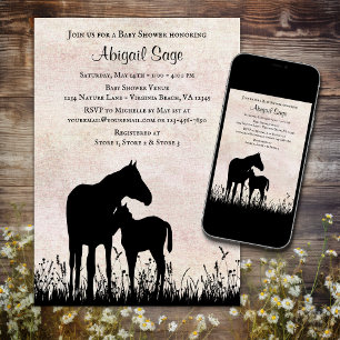 Invitation Silhouette Mare et Baby shower de Cheval Foin