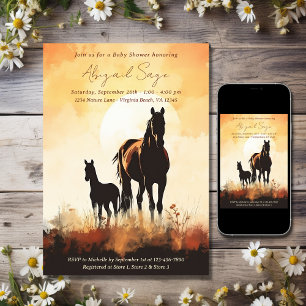 Invitation Silhouette Mare et Foie Sunset Horse Baby shower