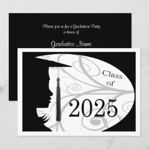 Invitation Silhouette noire et blanche 2025 Graduation Party