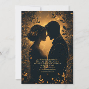 Invitation Silhouette romantique avec fond doré élégant