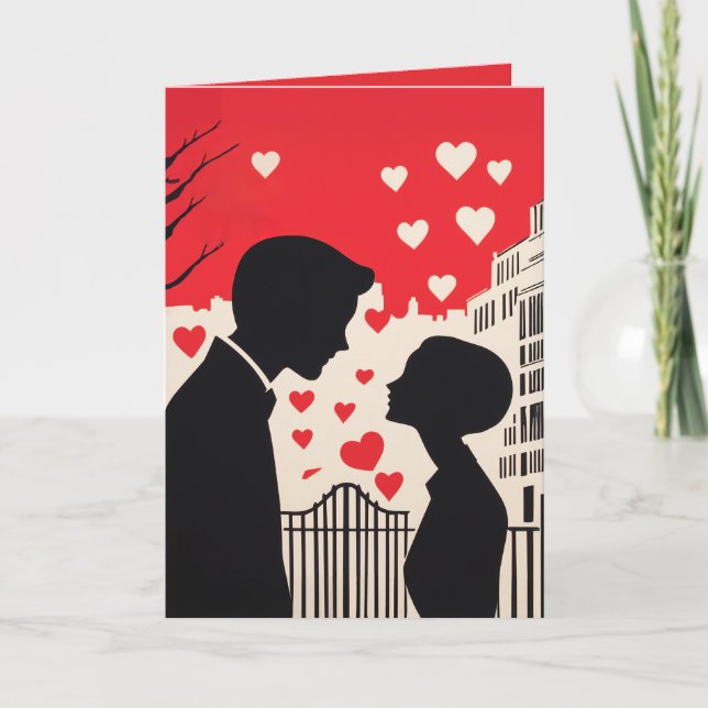 Invitation Silhouette romantique Couple Coeurs Cityscape (Devant)