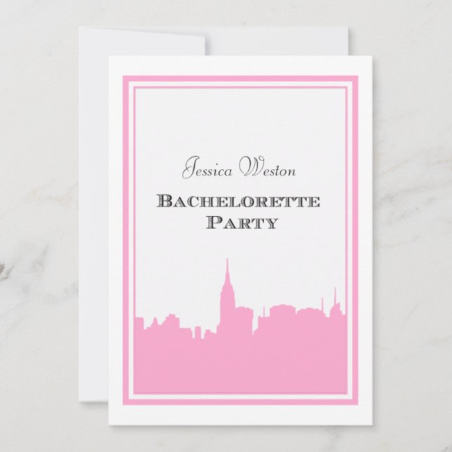 Invitation Silhouette rose de la skyline de NYC #2 DIY EVJF (Devant)