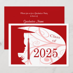 Invitation Silhouette rouge et blanche 2025 Graduation Party