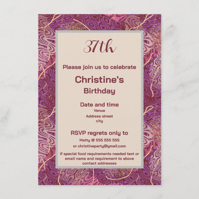 Invitation Silhouette Stencil Abstract Art Birthday (Devant)