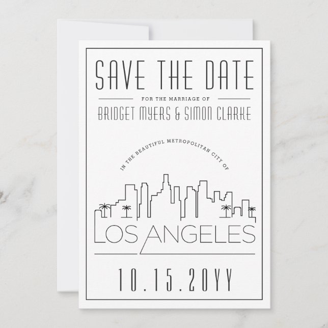 Invitation Silhouette stylisé de Los Angeles pour mariage, ca (Devant)