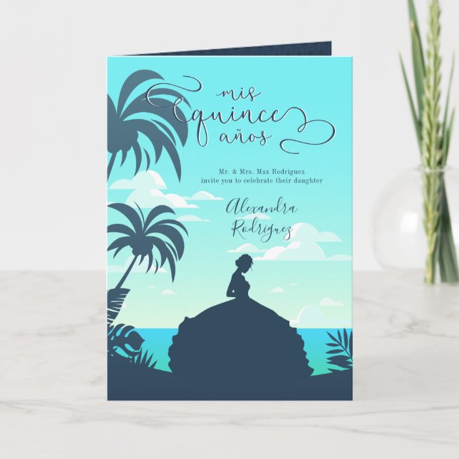 Invitation Silhouette tropicale Quinceanera (Devant)