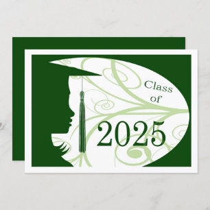 Invitation Silhouette verte et blanche 2025 Graduation Party
