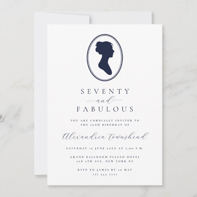 Invitation Silhouette Vintage Élégant 70e Anniversaire (Devant)