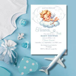 Invitation Silhouettes Bleues Angéliques Ciel Envoyé Baby sho