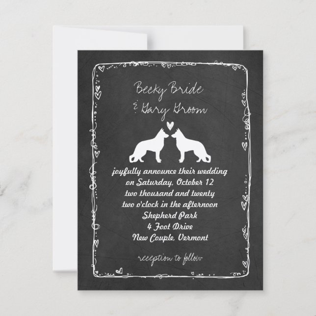Invitation Silhouettes de Chiens de Berger Allemands Mariage (Devant)