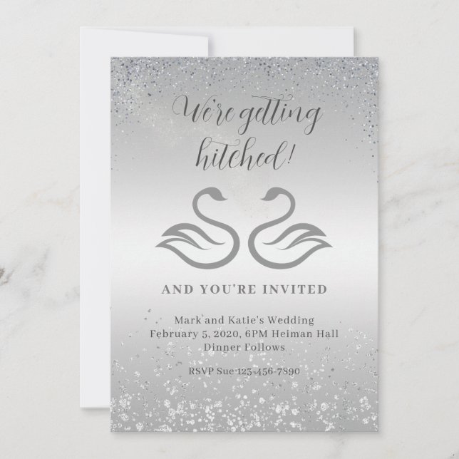 Invitation Silhouettes de cygne dans le centre et pluie de di (Devant)