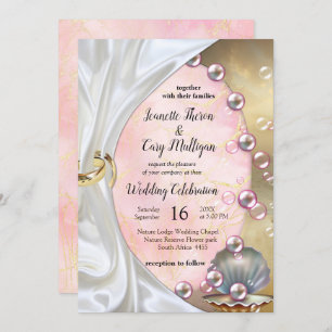 Invitation Silk ivoire, dentelle et perles d'or et marbre