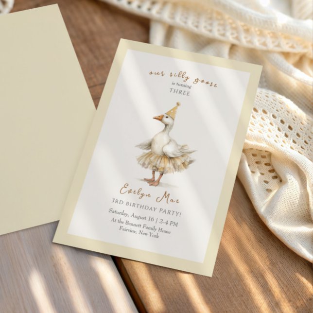Invitation Silly Goose 3e anniversaire aquarelle jaune (Créateur téléchargé)