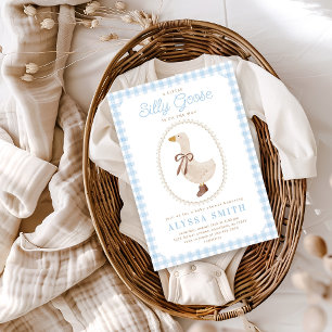 Invitation Silly Goose Blue En vichy Baby shower garçon