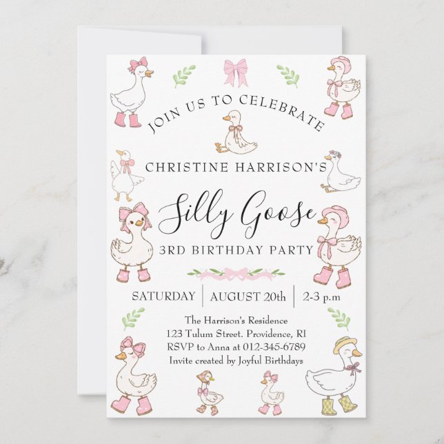 Invitation Silly Goose Girl 3rd Birthday (Devant)