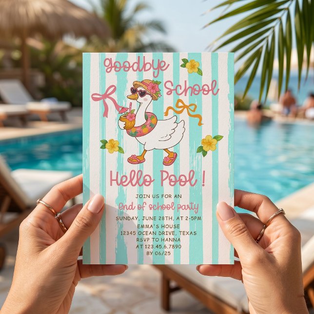 Invitation Silly Goose Hello Rayures Piscine (Créateur téléchargé)