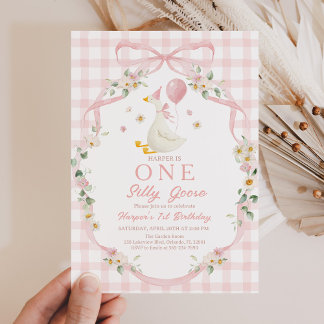 Invitation Silly Goose Invitation: 1st Birthday, Pink Floral 
