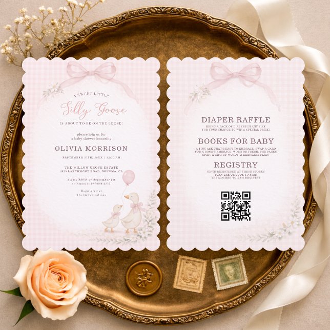Invitation Silly Goose Pink Gingham All in One Baby Shower (Créateur téléchargé)