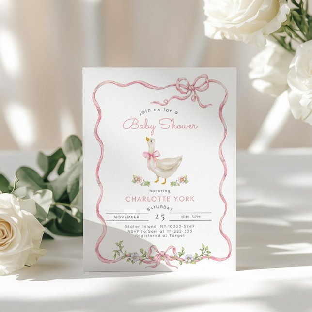 Invitation Silly Goose rose Floral Bow Baby girl douche (Créateur téléchargé)